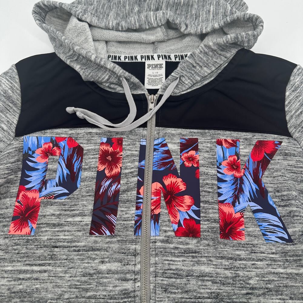 PINK by Victorias Secret Womens Hooded Jacket Size LARGE Tropical Floral Preppy - Picture 5 of 9